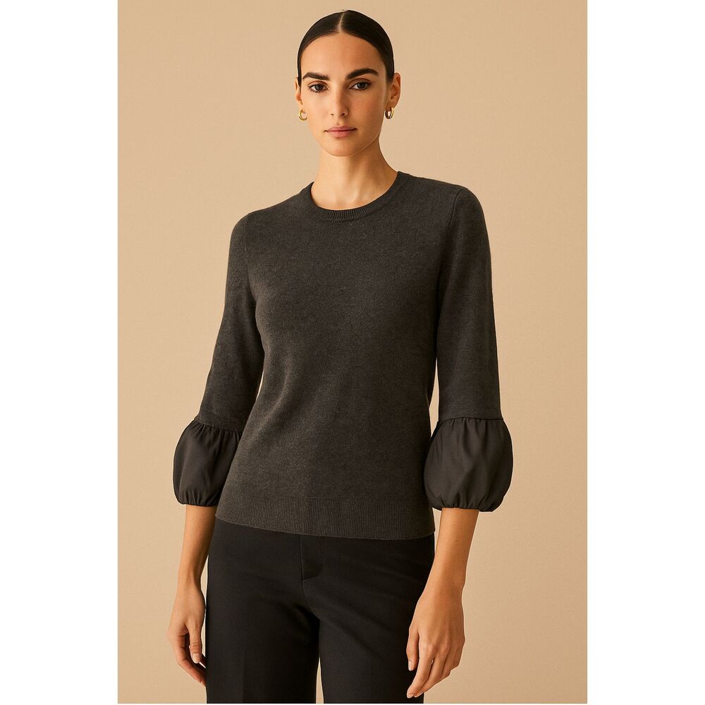 Vince Ruffled Sleeve 100% Cashmere Grey Sweater S
